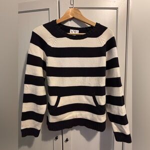 LOFT Striped Black and White Crewneck Sweater Medium